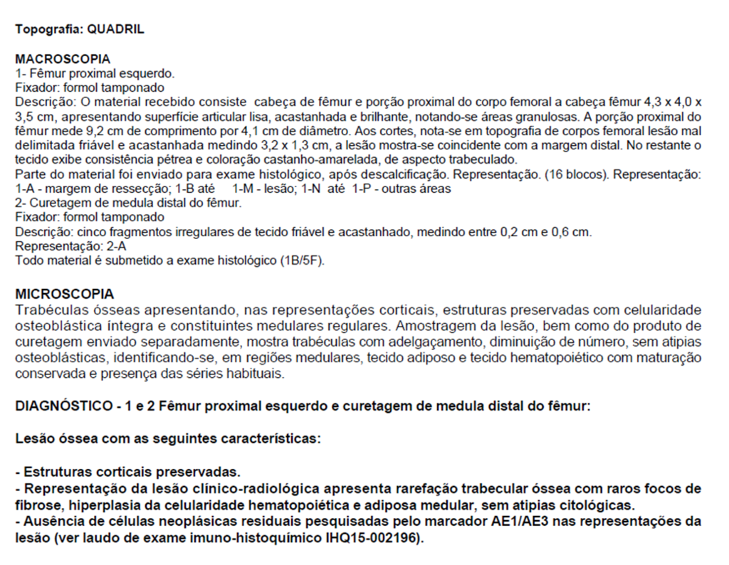 Figura 116: Laudo da anatomia patológica.